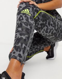 Серые леггинсы с леопардовым принтом adidas Running-Серый