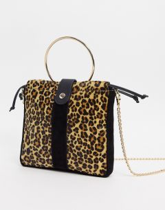 Кожаная сумка на плечо с леопардовым принтом и металлической ручкой Urbancode-Черный