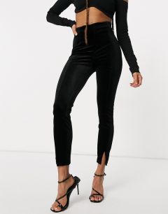Черные бархатные брюки с разрезами спереди ASOS DESIGN-Черный