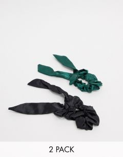 Набор из 2 атласных резинок для волос черного/изумрудного цвета South Beach-Мульти