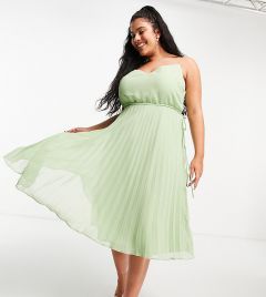 Шалфейно-зеленое платье миди на бретельках и со шнурком ASOS DESIGN Curve-Зеленый цвет