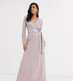 Платье макси с запахом и отделкой Amelia Rose bridesmaid-Розовый