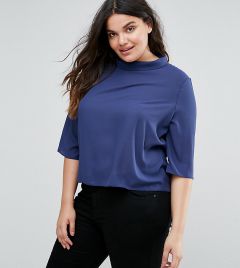 Темно-синяя блузка с высоким воротником Elvi-Темно-синий