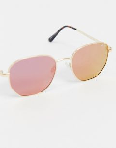 Золотистые круглые солнцезащитные очки с розовыми стеклами Quay Australia-Золотой