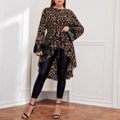 Контрастные кружева Леопардовый Элегантный Блузы размер плюс
