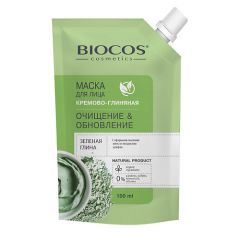 BIOCOS Маска для лица на основе зеленой глины Очищение и Обновление в дойпаке Creen Clay Cleansing and Refreshing
