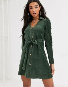 Вельветовое платье-рубашка мини ASOS DESIGN-Зеленый