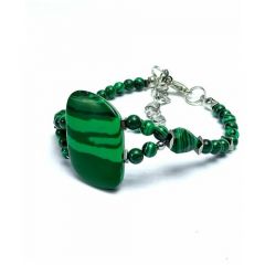 Браслет-цепочка AV Jewelry серебряный из малахита размер 17-22 ручная работа ювелирная бижутерия, малахит, размер 18 см, размер L, зеленый, серебряный