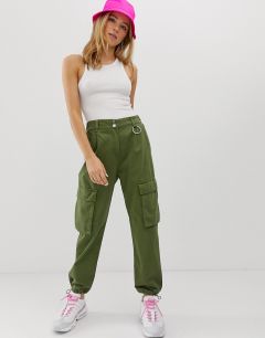 Зеленые брюки с завязками Bershka-Зеленый