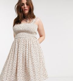 Кремовое короткое приталенное платье с цветочным принтом Only Curve-Многоцветный