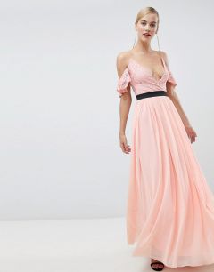Платье макси с кружевным топом контрастного цвета Rare London-Розовый