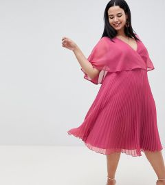 Платье миди с рукавами клеш и плиссированной юбкой ASOS DESIGN Curve-Розовый
