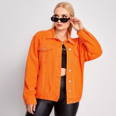 Неоновая оранжевая джинсовая куртка размера плюс с пуговицами