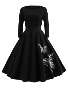 50s Платье с принтом бабочки