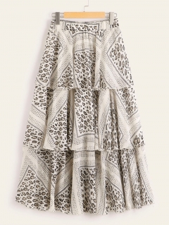 Леопардовая многослойная юбка с графическим принтом